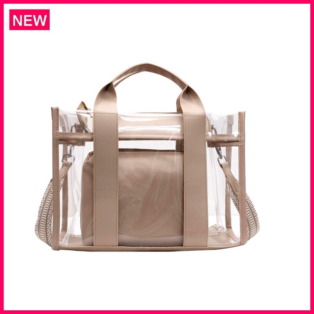 Clear PVC Tote Bag with Adjustable Strap, Large Capacity for Travel Work Sport